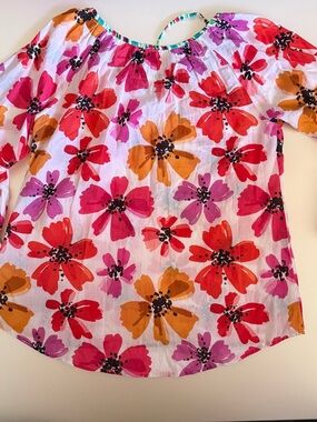 LulaLife XS Floral Boho Cotton Tassel Blouse